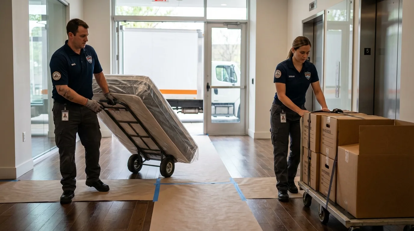 Professional apartment movers loading elevator in Patillas, PR